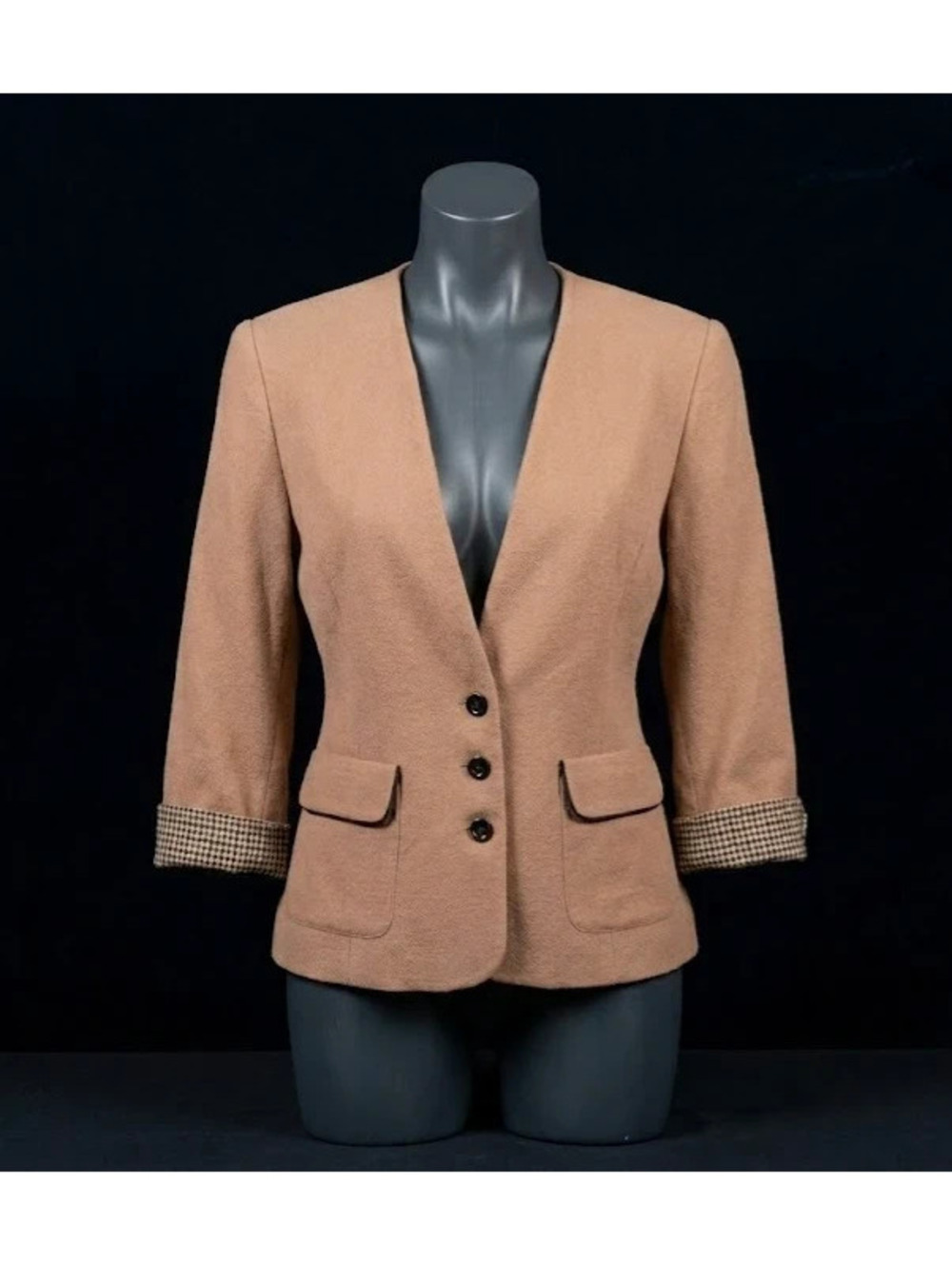 Studio I Camel Tan Collarless Button-Front Blazer Jacket Size 12